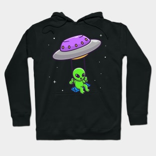 Cute Alien Swing On Ufo Cartoon Hoodie